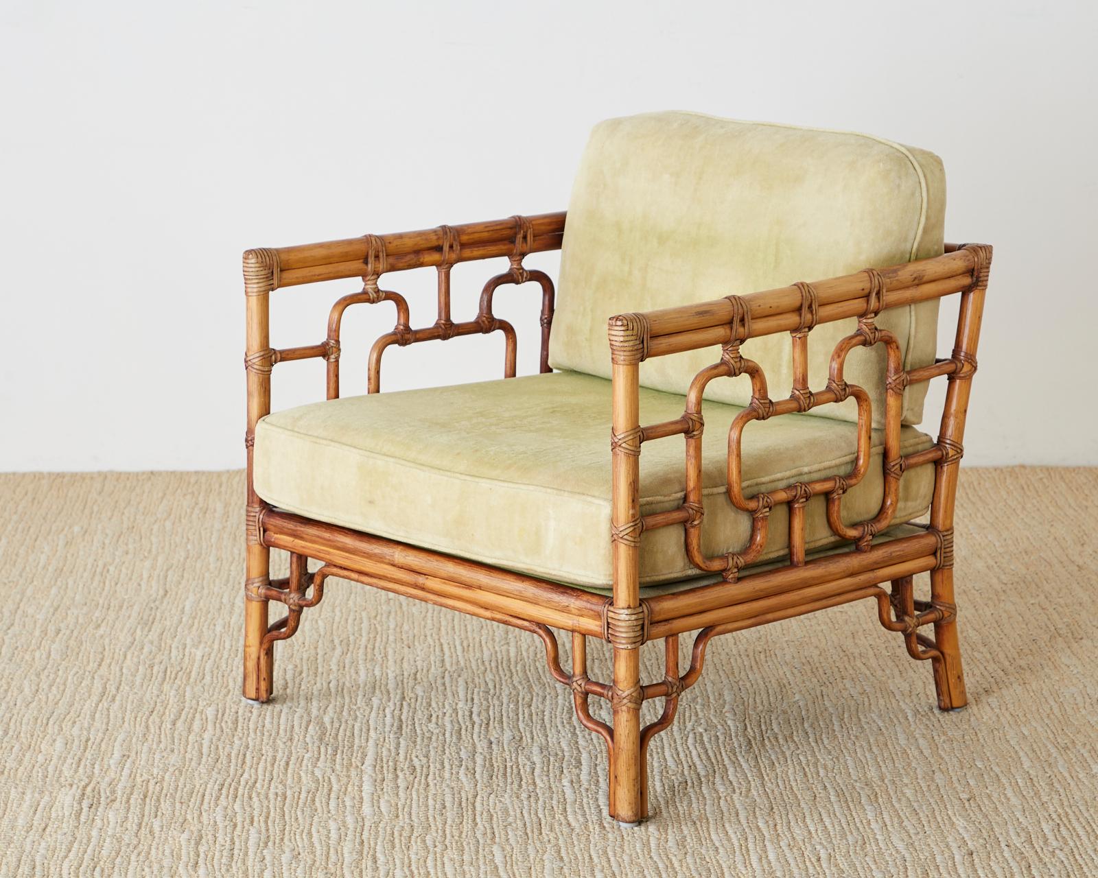 20th Century Pair of McGuire Marview Bamboo Rattan Cube Lounge Chairs