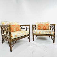 Pair of McGuire "Marview" Rattan Lounge Chairs