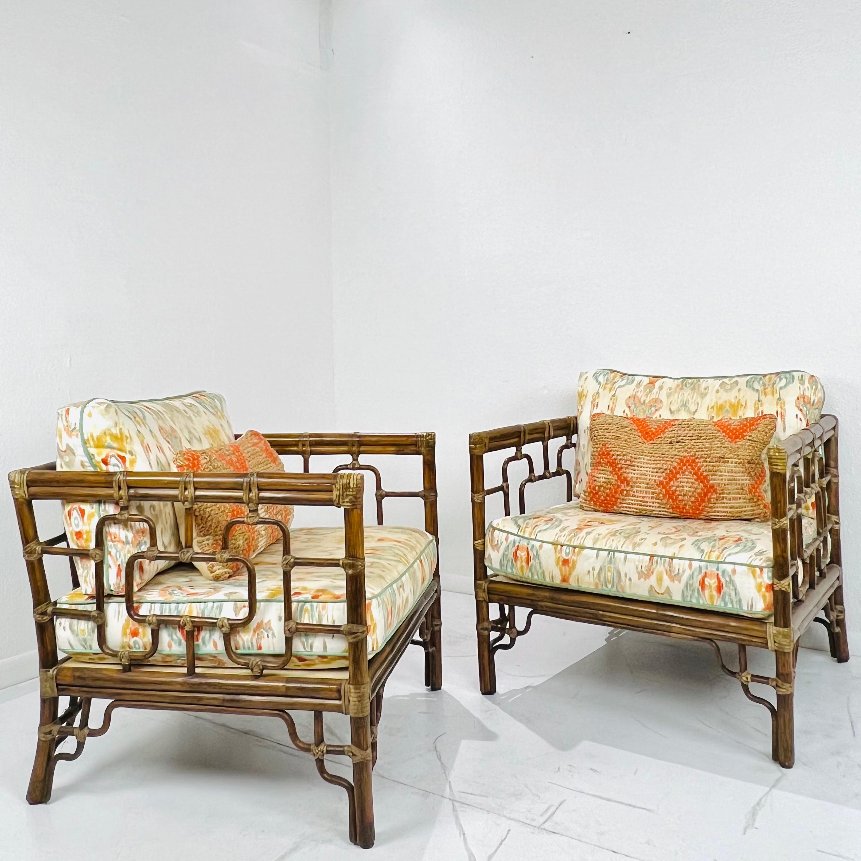 Paar McGuire-Rattan-Loungesessel „Marview“ aus Rattan (Chinoiserie)