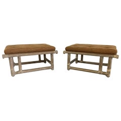 Pair of McGuire Mid-Century Lacquered Bamboo Ottomans or Foot Stools