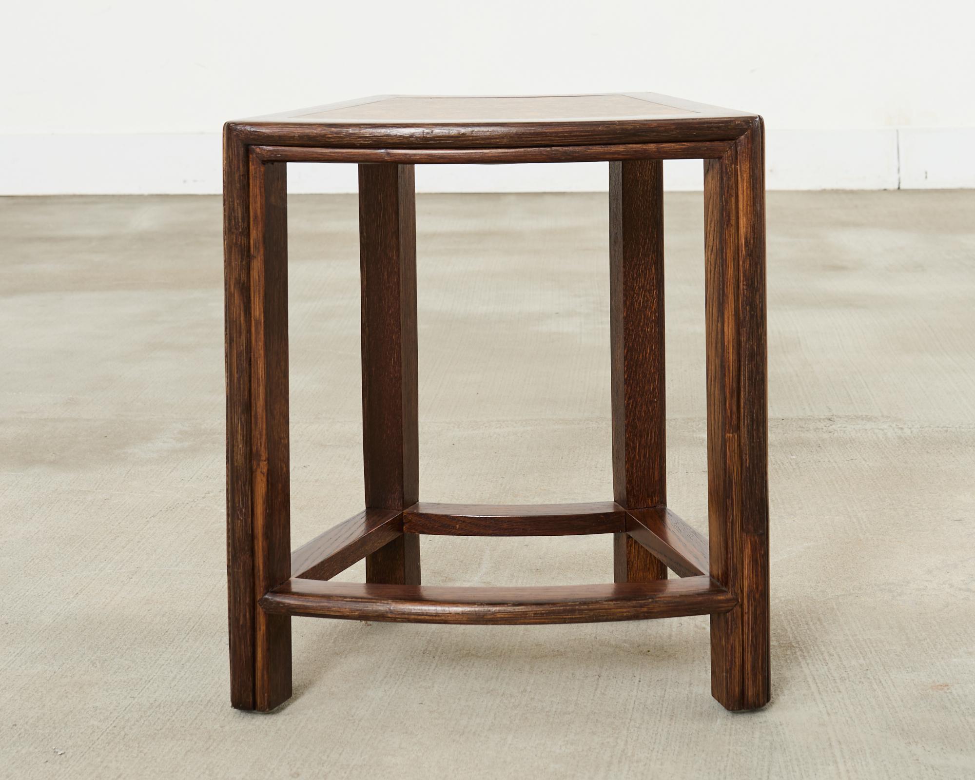 Pair of McGuire Midcentury Oak Demilune Stools en venta 5