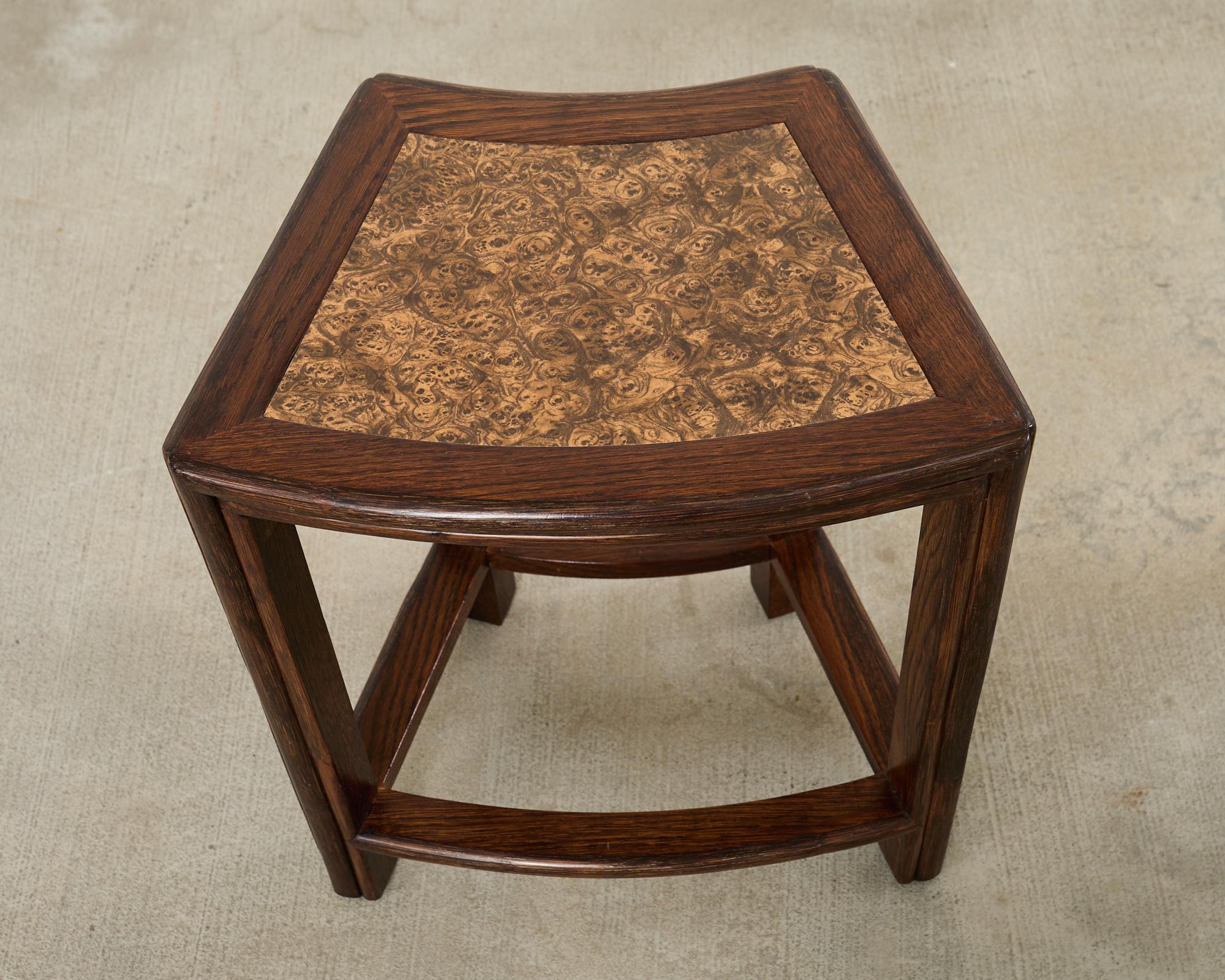 Pair of McGuire Midcentury Oak Demilune Stools en venta 6