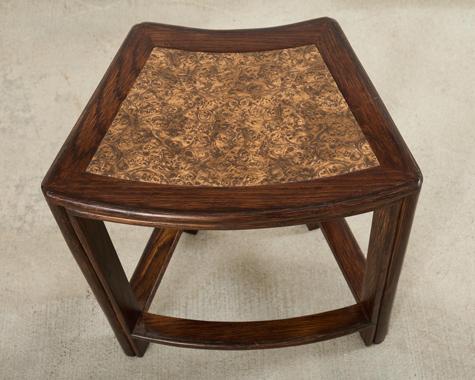 Pair of McGuire Midcentury Oak Demilune Stools en venta 8