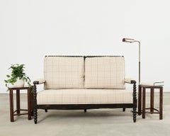 Pair of McGuire Midcentury Oak Demilune Stools