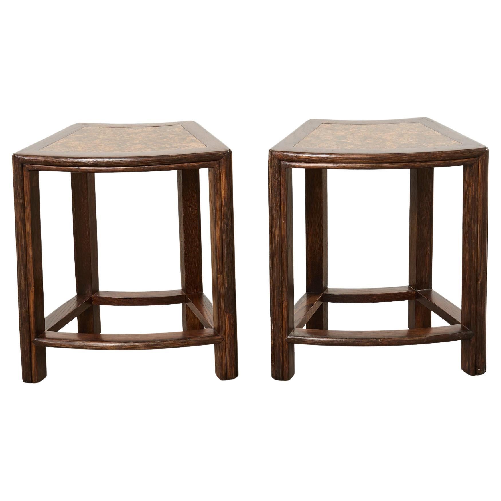 Pair of McGuire Midcentury Oak Demilune Stools en venta