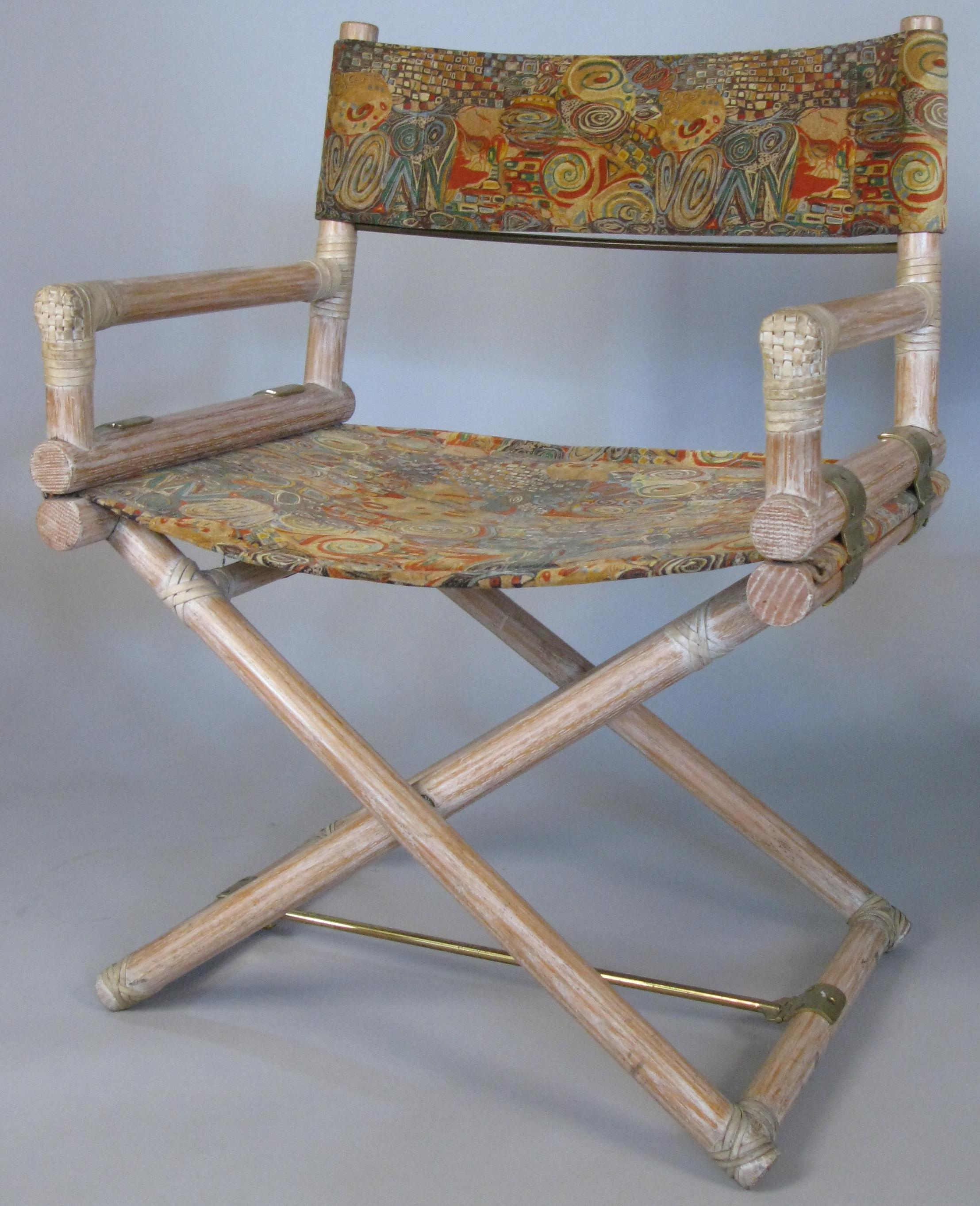 American Pair of McGuire Oak and Brass Directors Campaign Chairs