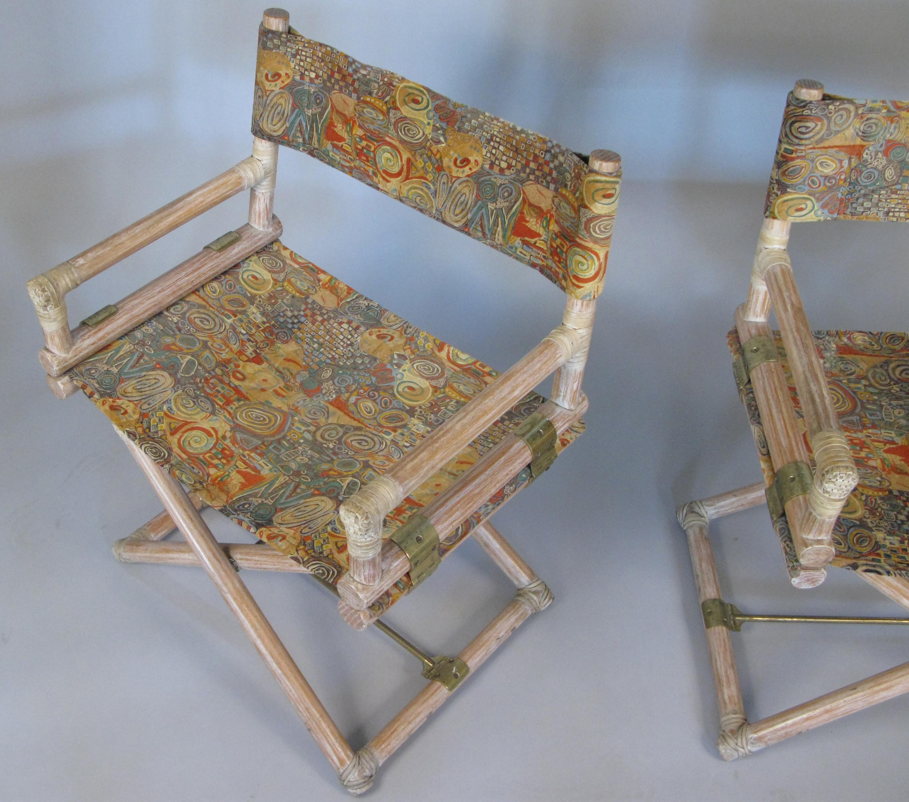 Pair of McGuire Oak and Brass Directors Campaign Chairs In Good Condition In Hudson, NY