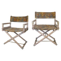 Pair of McGuire Oak and Brass Directors Campaign Chairs