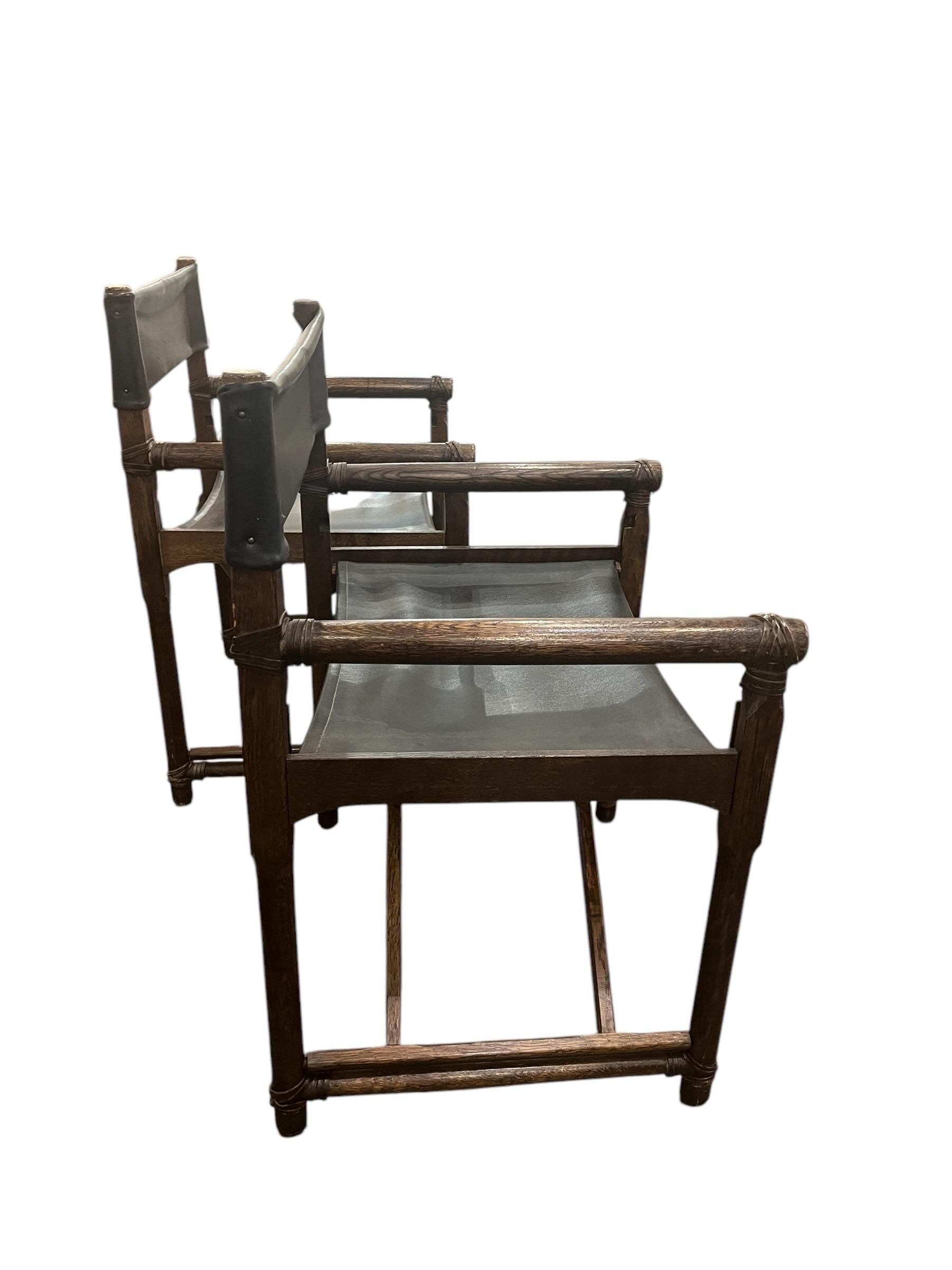 Pair of Mcguire Oak Folding Campaign or Director Chairs. 1980's, in very good vintage condition