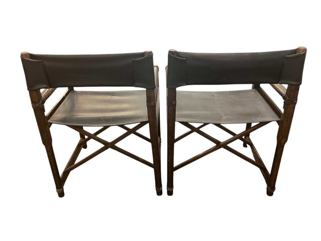 American Pair of McGuire Oak Folding Campaign Chairs For Sale