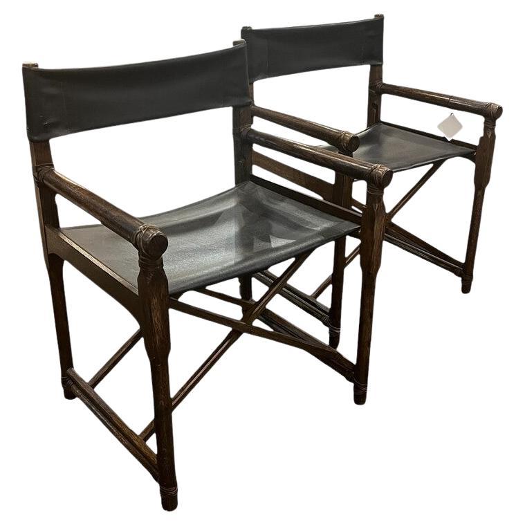 Pair of McGuire Oak Folding Campaign Chairs