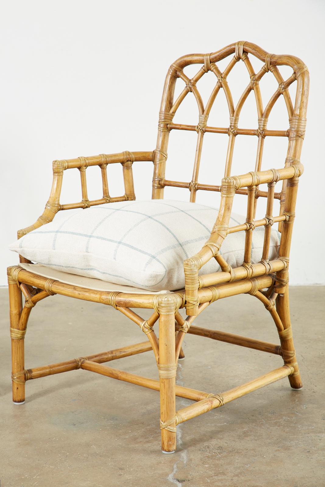 Hand-Crafted Pair of McGuire Organic Modern Bamboo Rattan Armchairs