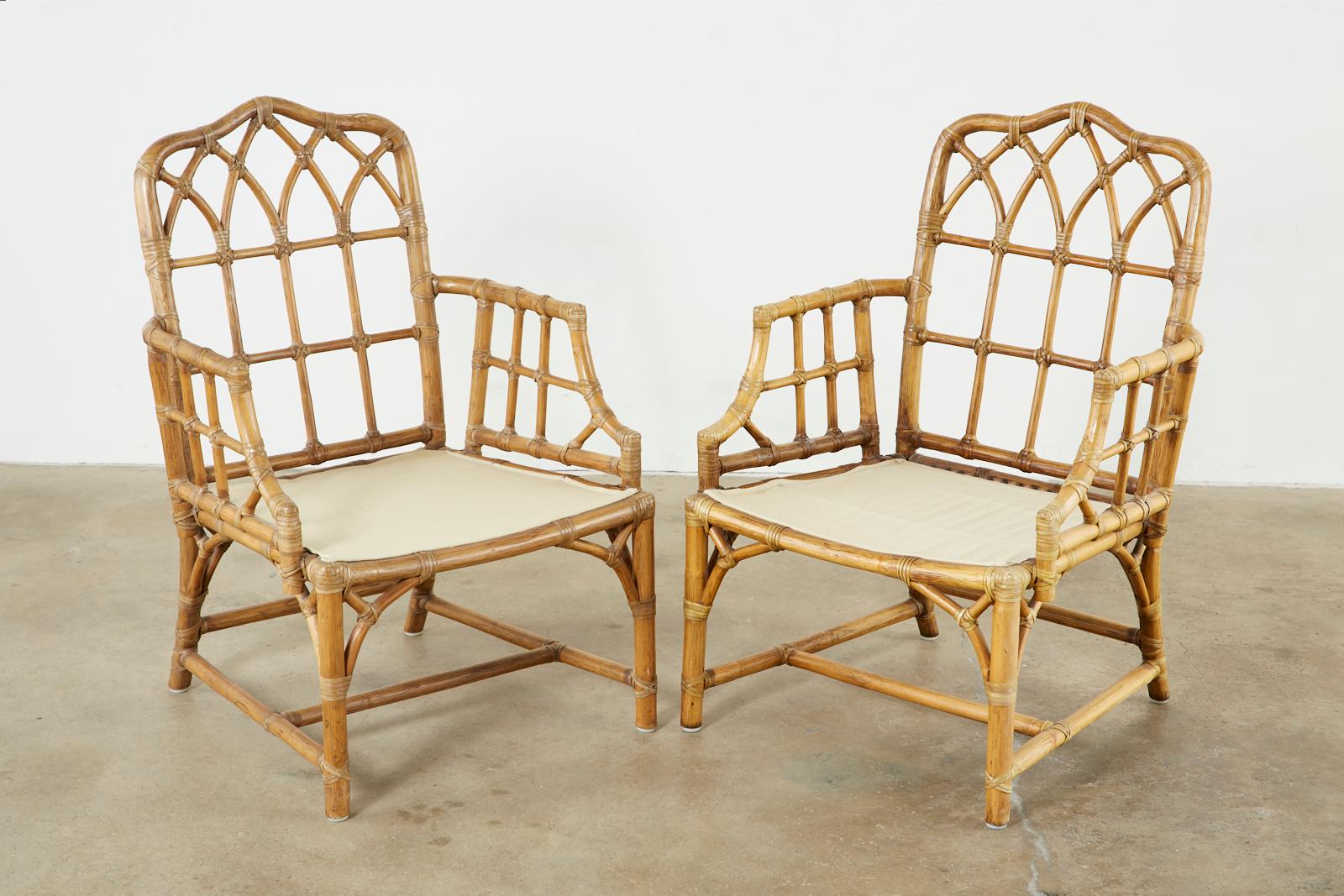 Pair of McGuire Organic Modern Bamboo Rattan Armchairs In Good Condition In Rio Vista, CA