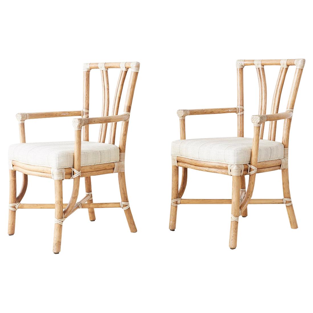 Pair of McGuire Organic Modern Bamboo Rattan Armchairs