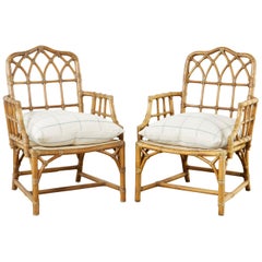 Vintage Pair of McGuire Organic Modern Bamboo Rattan Armchairs