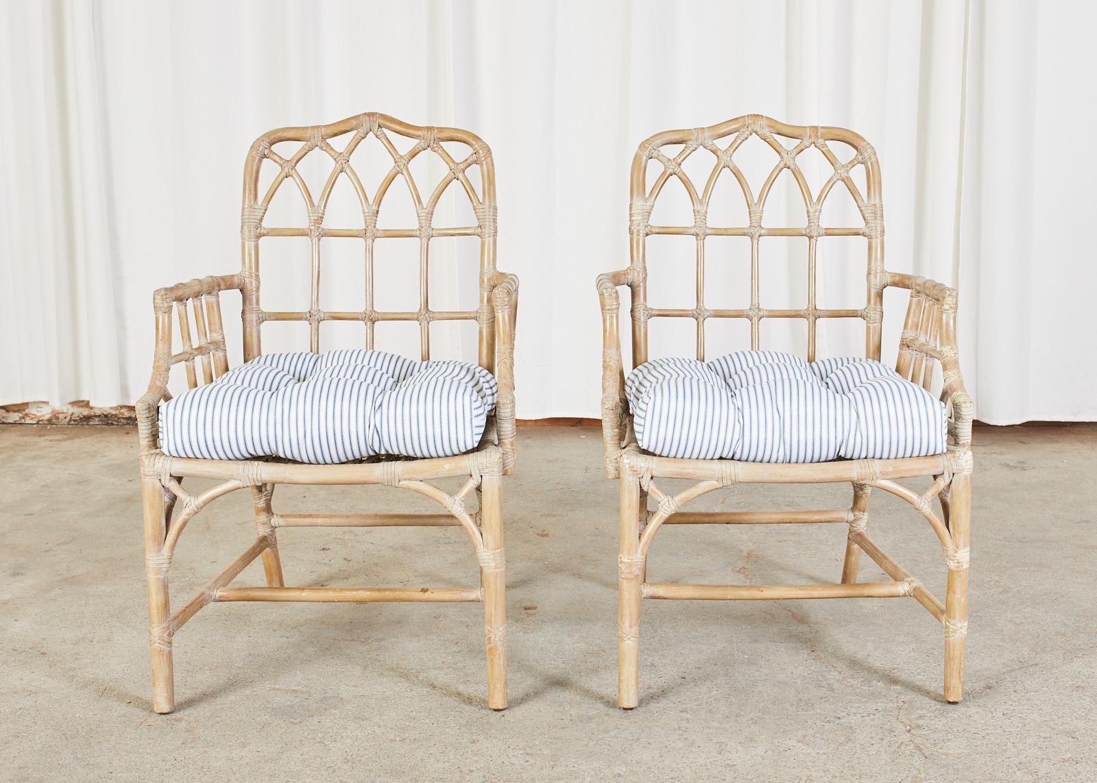 American Pair of McGuire Organic Modern Bamboo Rattan Dining Armchairs