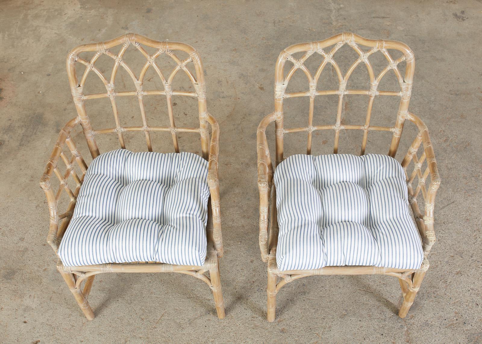 Hand-Crafted Pair of McGuire Organic Modern Bamboo Rattan Dining Armchairs