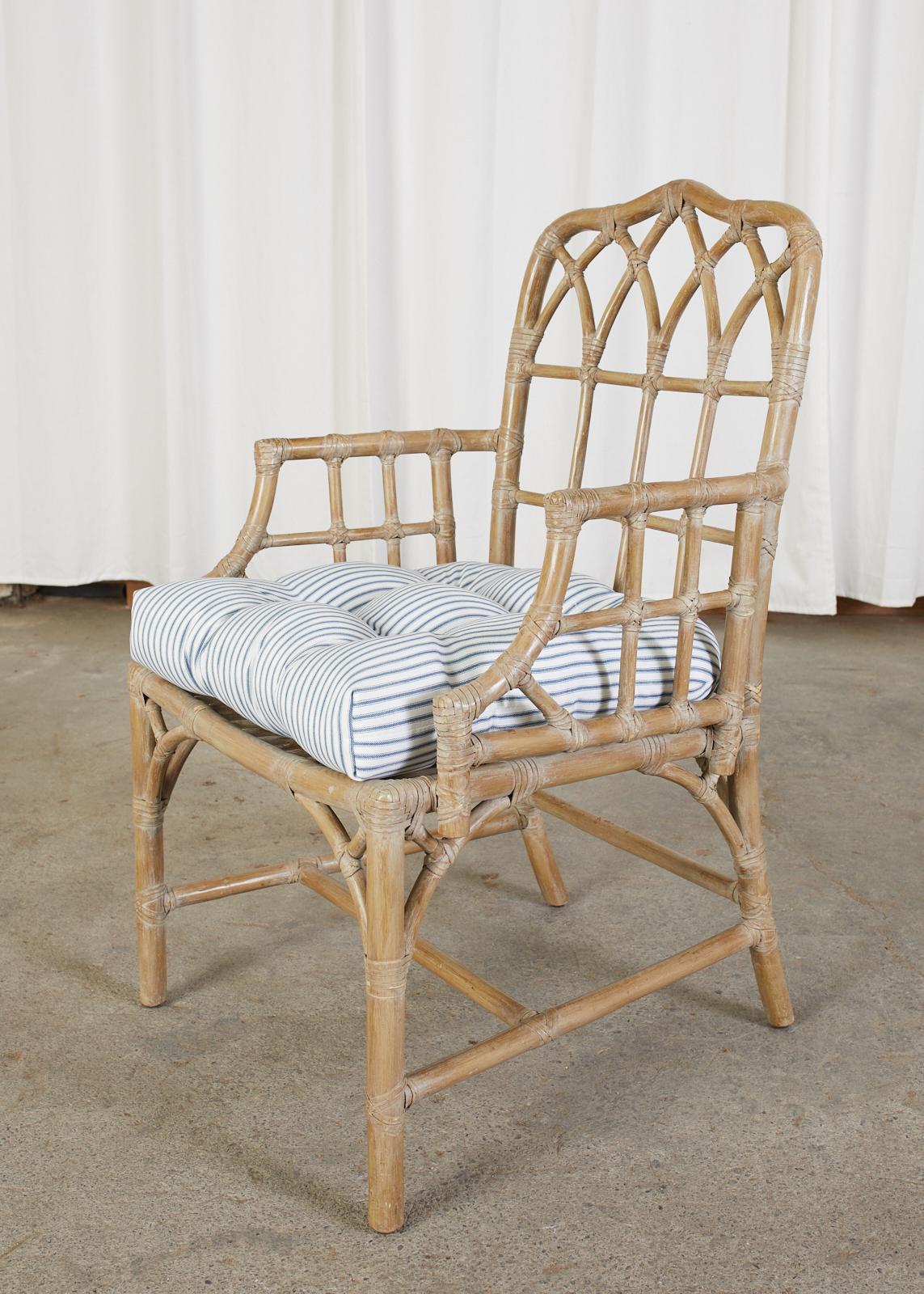 Pair of McGuire Organic Modern Bamboo Rattan Dining Armchairs In Good Condition In Rio Vista, CA