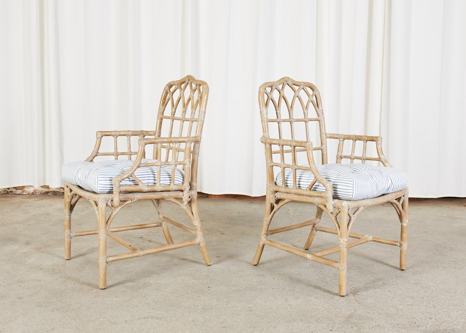 20th Century Pair of McGuire Organic Modern Bamboo Rattan Dining Armchairs