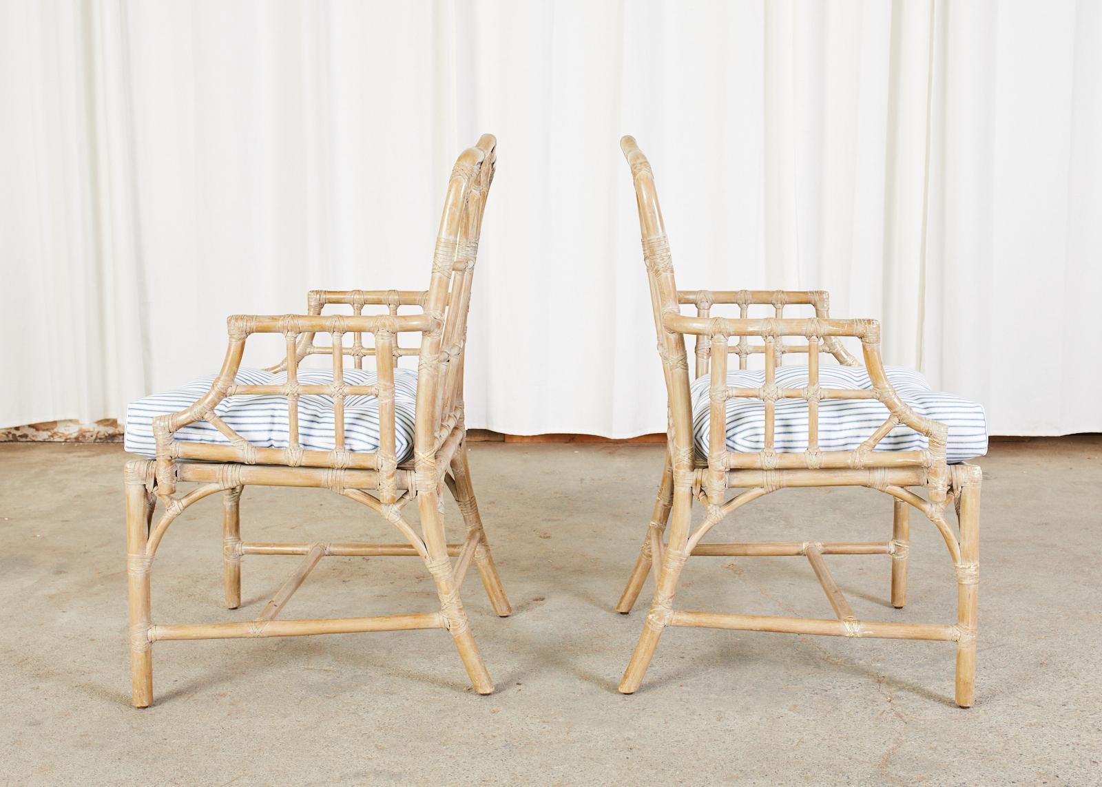 Pair of McGuire Organic Modern Bamboo Rattan Dining Armchairs 2