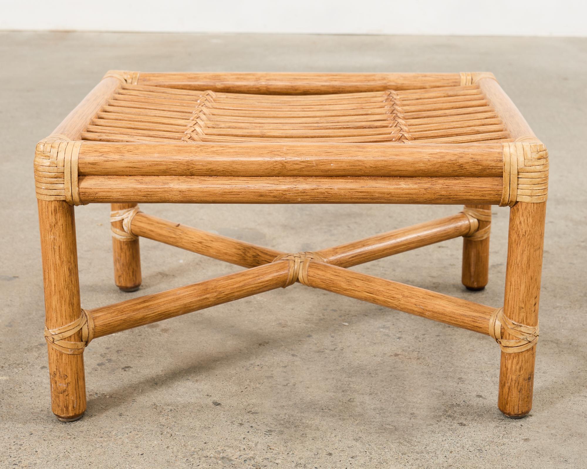 Pair of McGuire Organic Modern Bamboo Rattan Footstool Ottomans 9