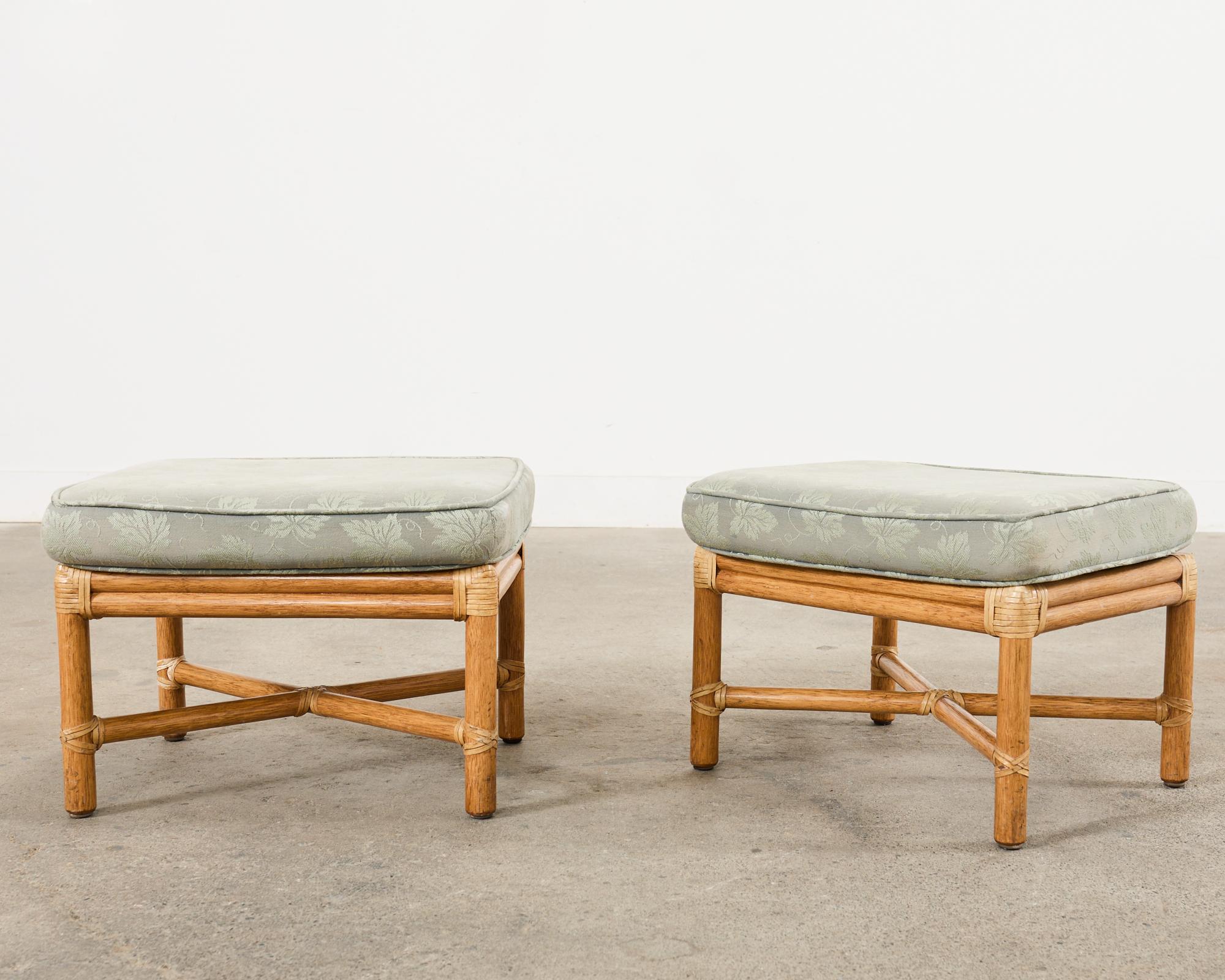 Pair of McGuire Organic Modern Bamboo Rattan Footstool Ottomans 10