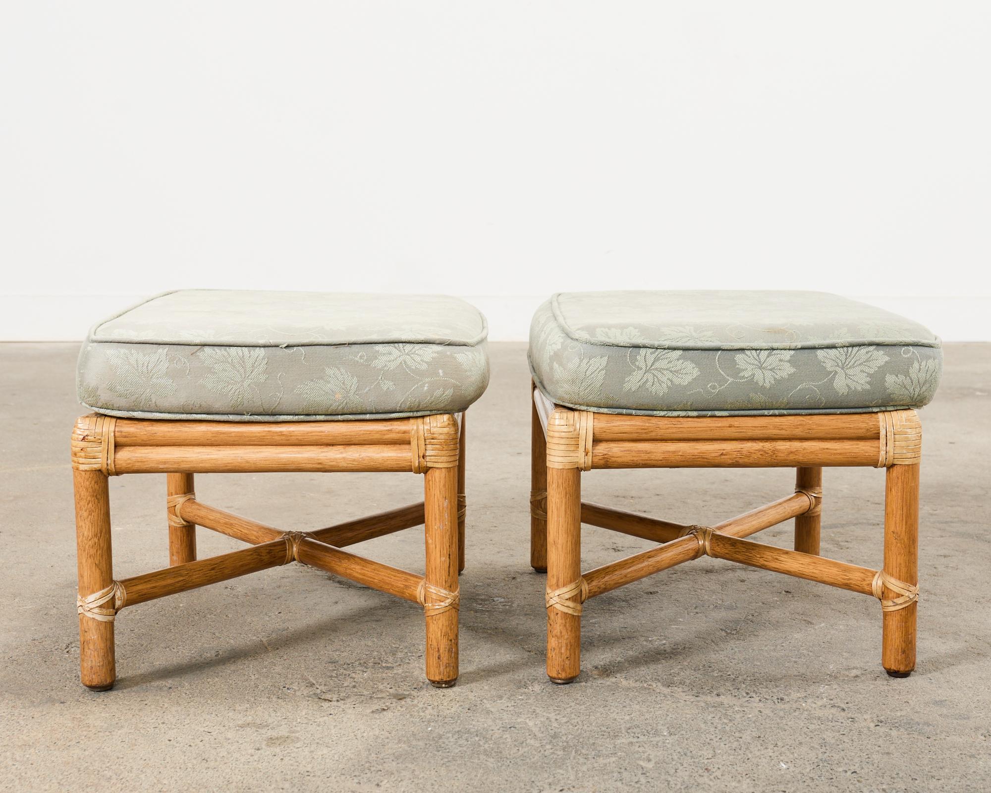 Pair of McGuire Organic Modern Bamboo Rattan Footstool Ottomans 13