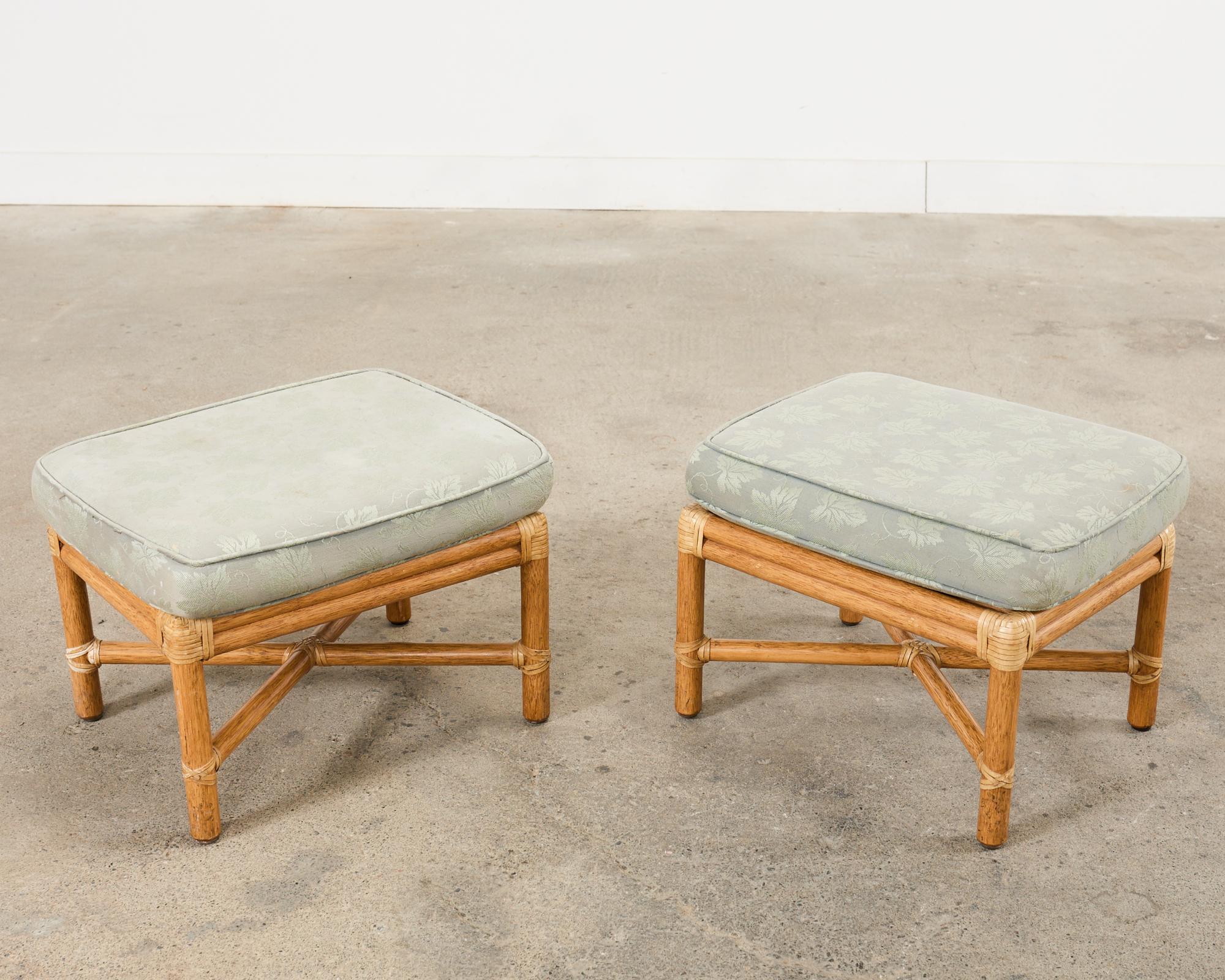 American Pair of McGuire Organic Modern Bamboo Rattan Footstool Ottomans