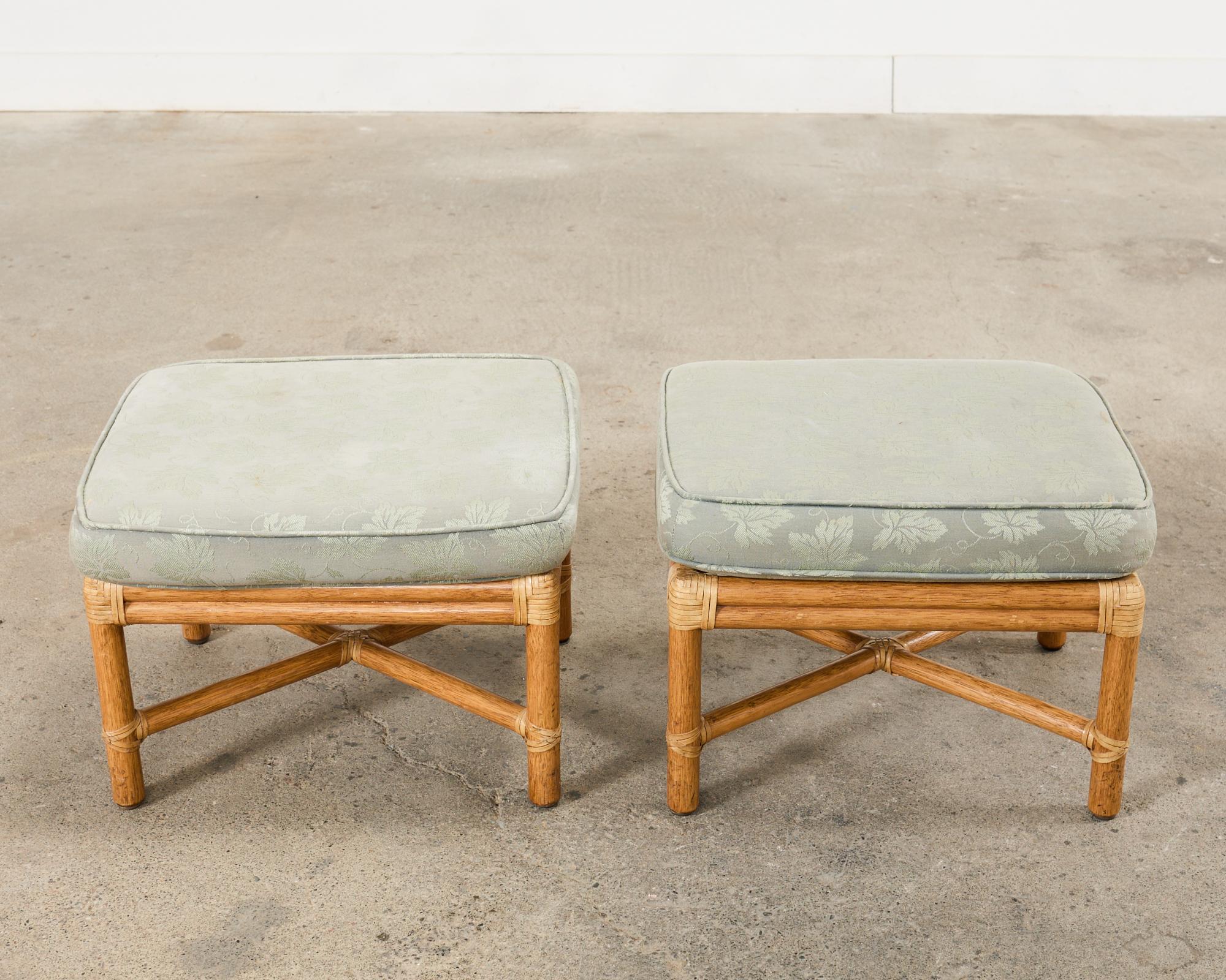 Pair of McGuire Organic Modern Bamboo Rattan Footstool Ottomans In Good Condition In Rio Vista, CA
