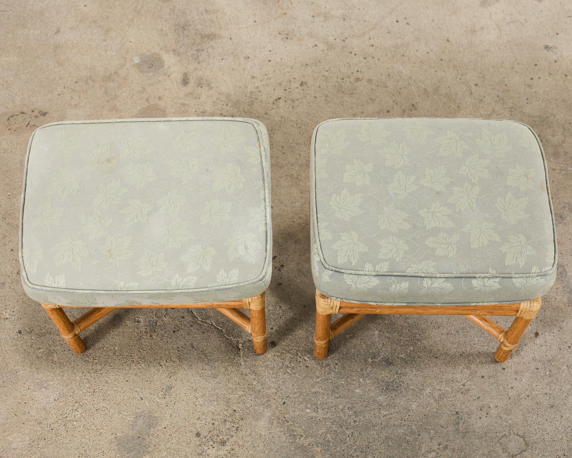20th Century Pair of McGuire Organic Modern Bamboo Rattan Footstool Ottomans