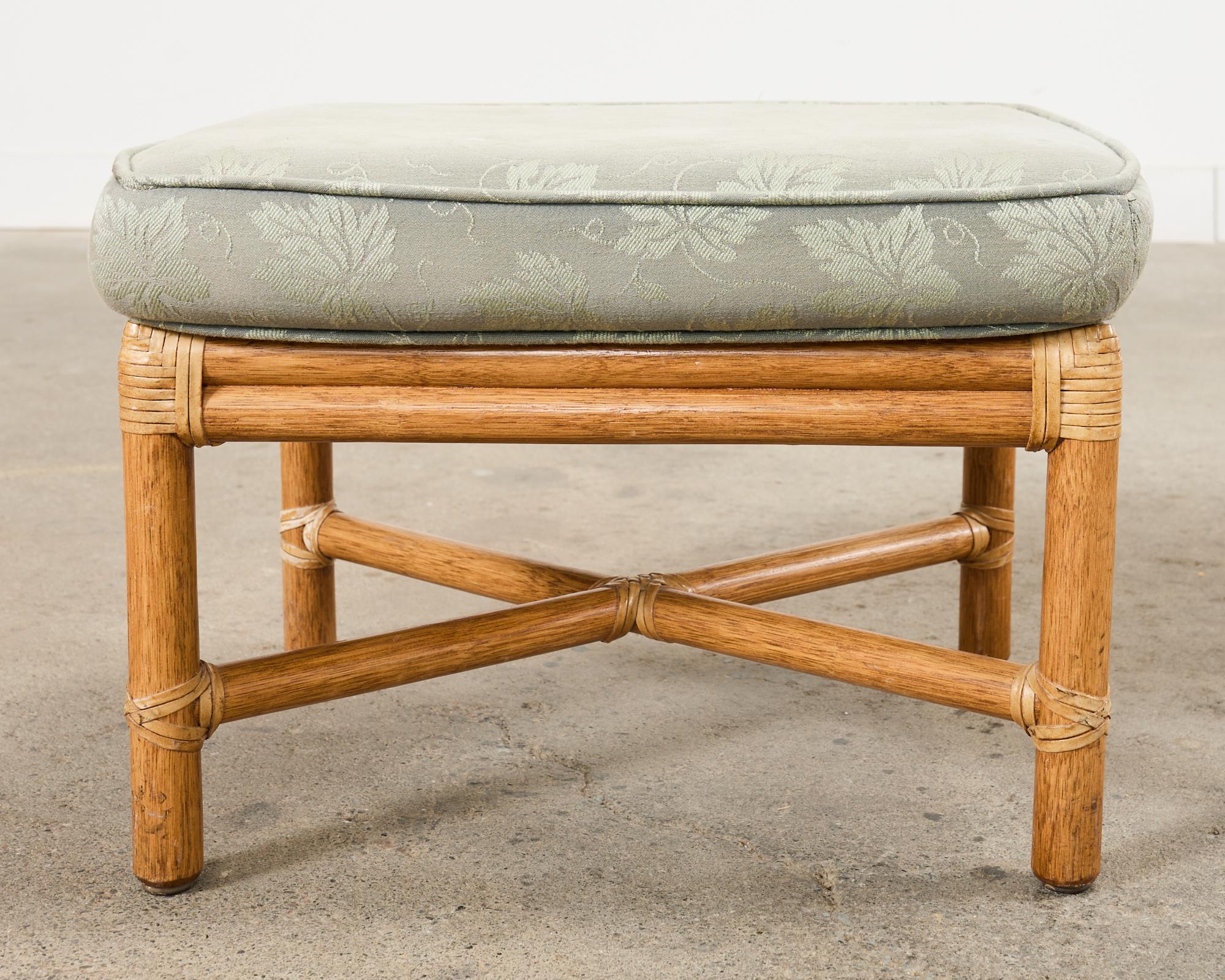 Pair of McGuire Organic Modern Bamboo Rattan Footstool Ottomans 2