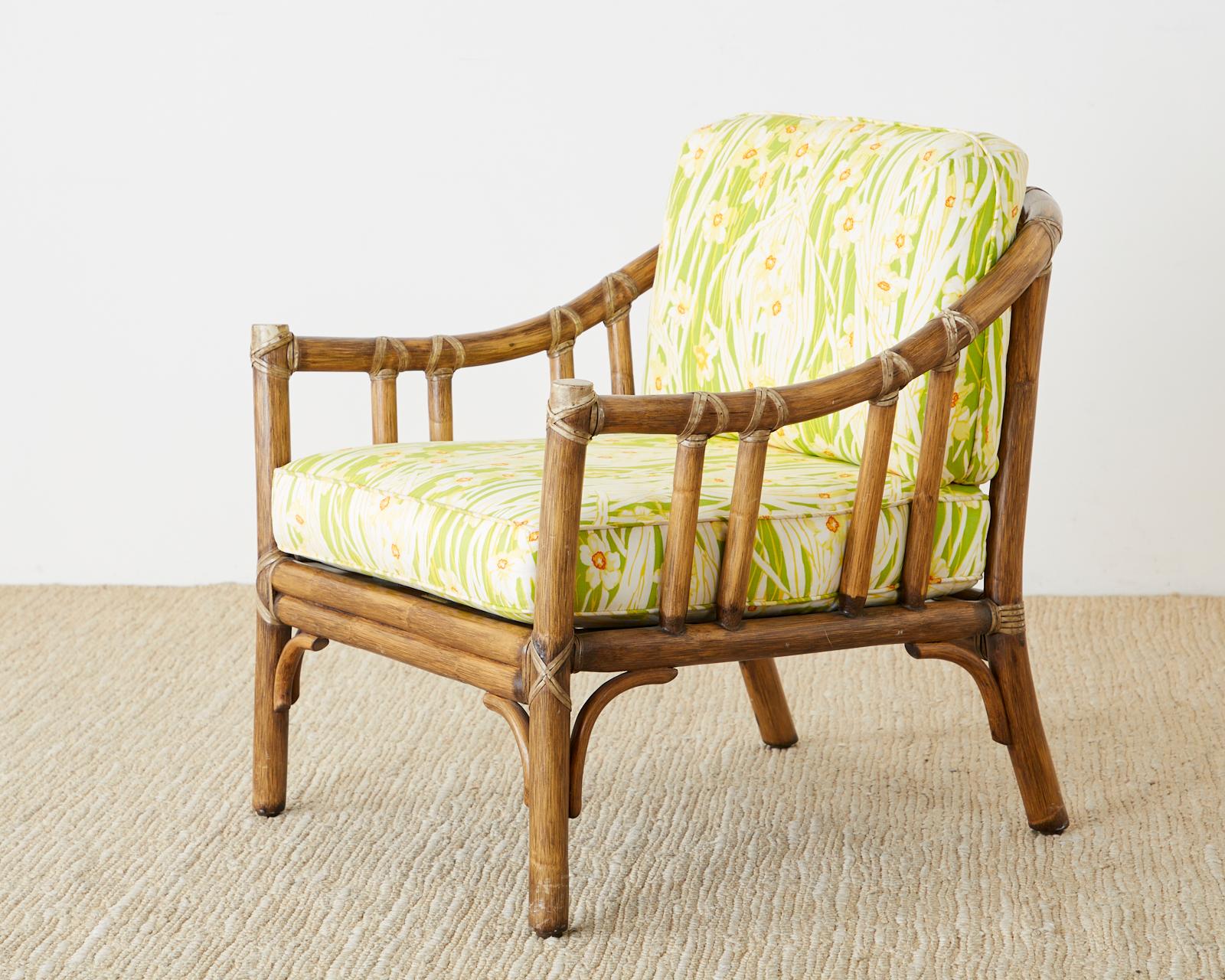 American Pair of McGuire Organic Modern Bamboo Rattan Lounge Chairs