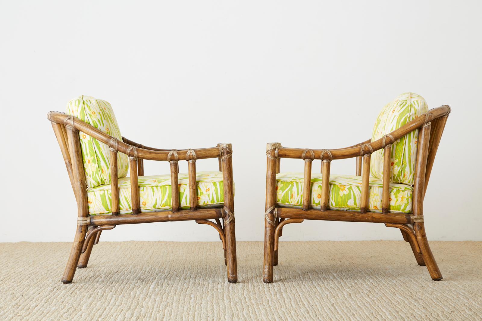 Pair of McGuire Organic Modern Bamboo Rattan Lounge Chairs In Good Condition In Rio Vista, CA