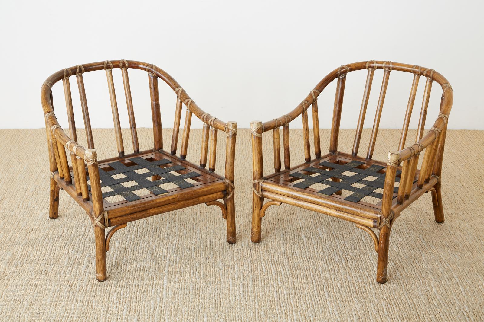 Pair of McGuire Organic Modern Bamboo Rattan Lounge Chairs 1