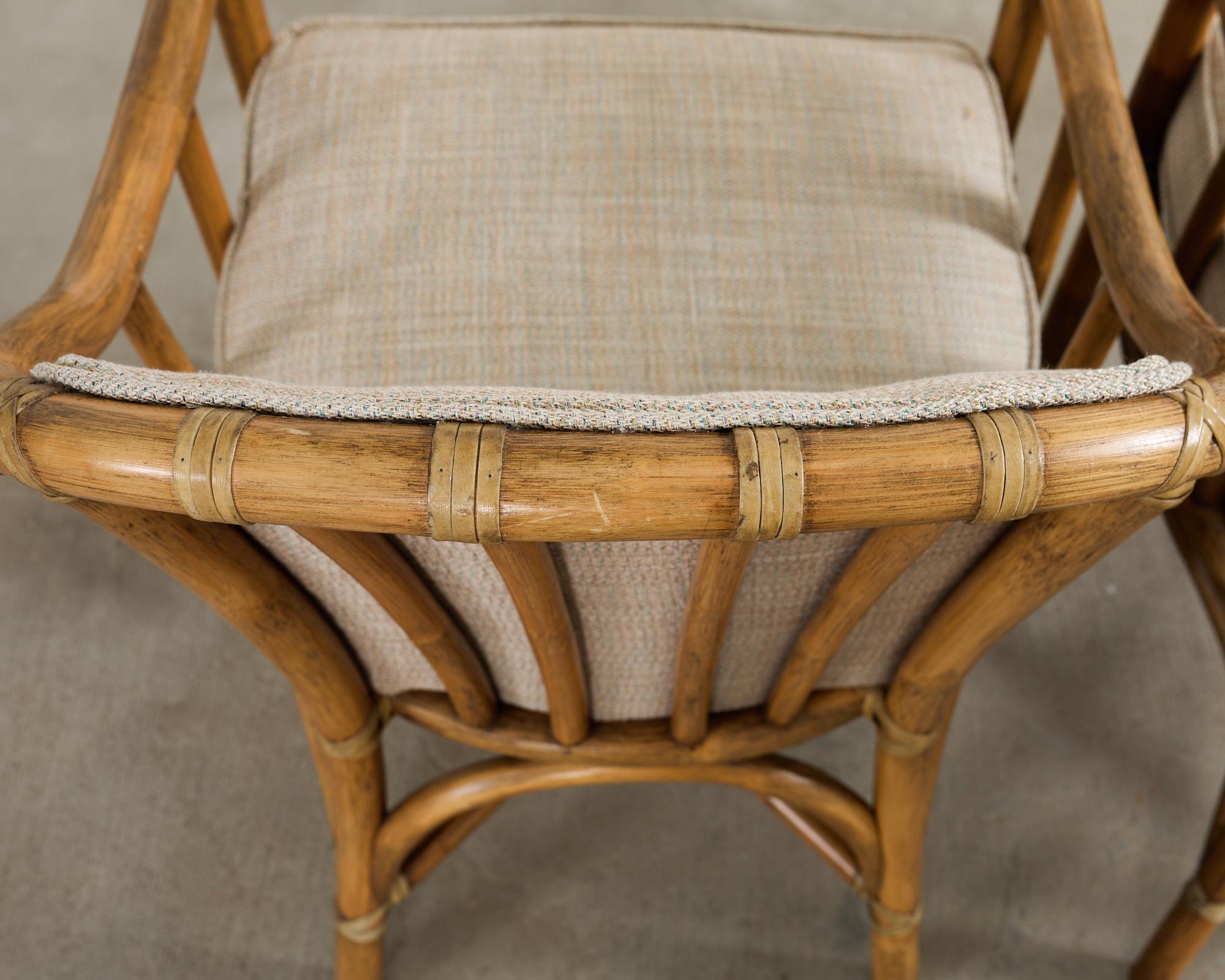 Pair of McGuire Organic Modern Rattan Armchairs and Ottomans For Sale 4