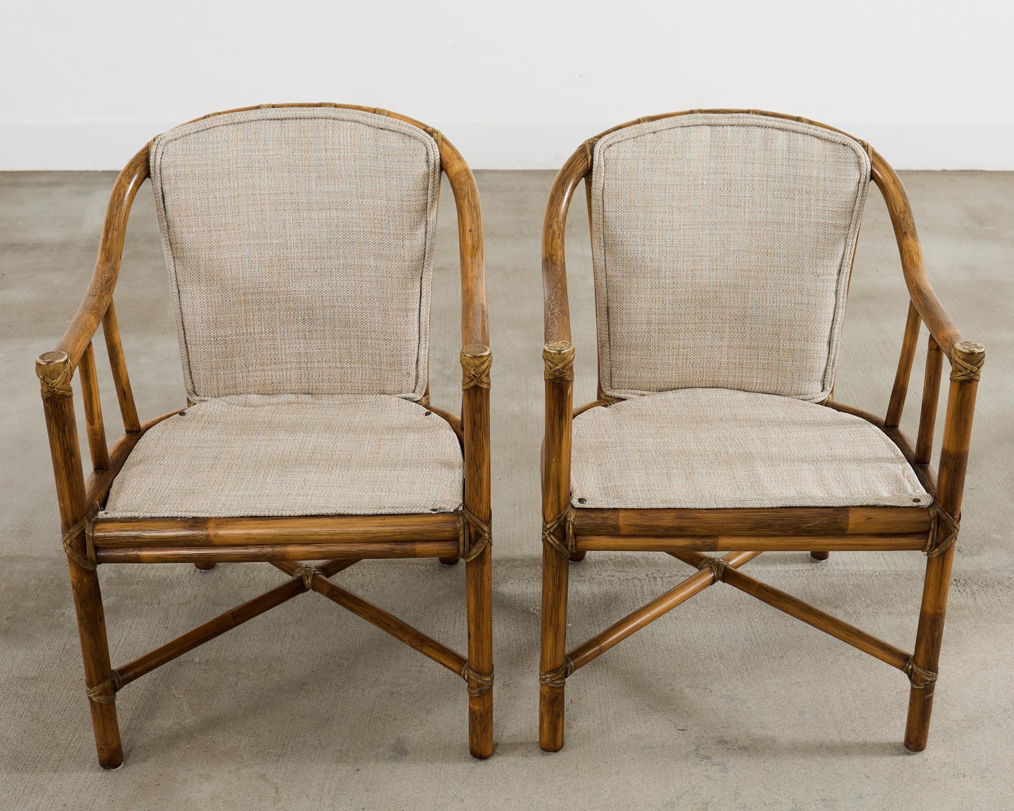 Pair of McGuire Organic Modern Rattan Armchairs and Ottomans For Sale 5