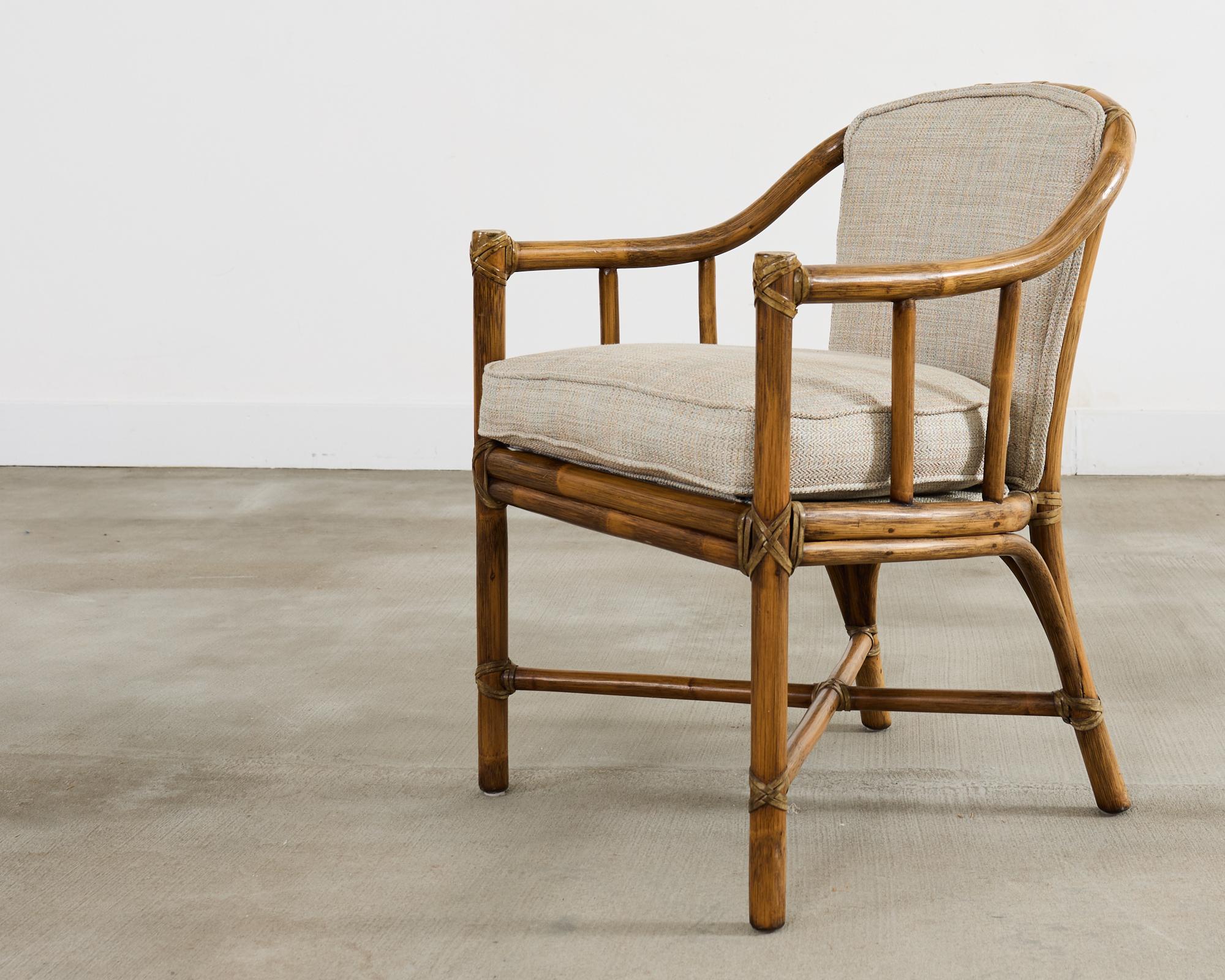 Pair of McGuire Organic Modern Rattan Armchairs and Ottomans For Sale 6