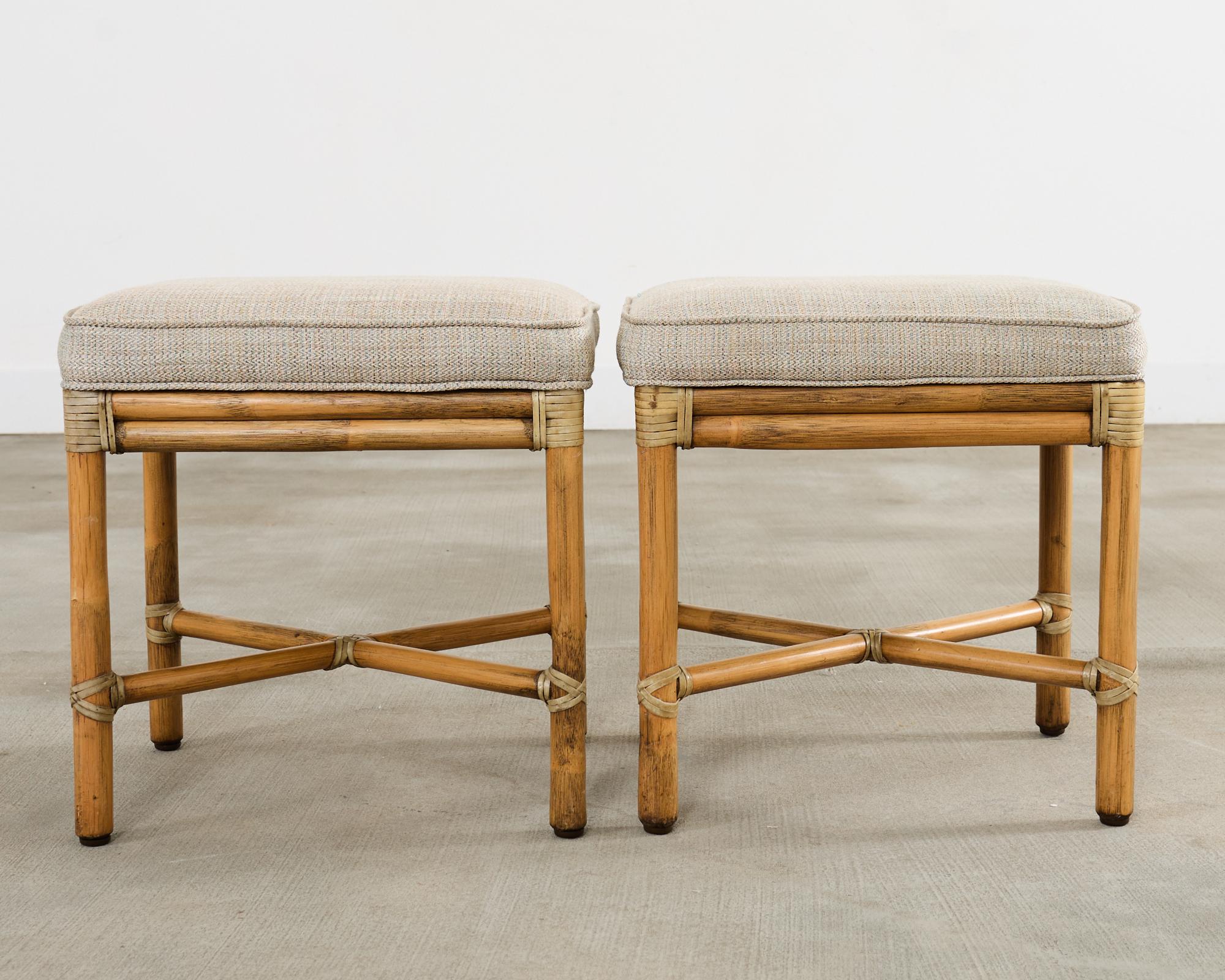 Pair of McGuire Organic Modern Rattan Armchairs and Ottomans For Sale 12