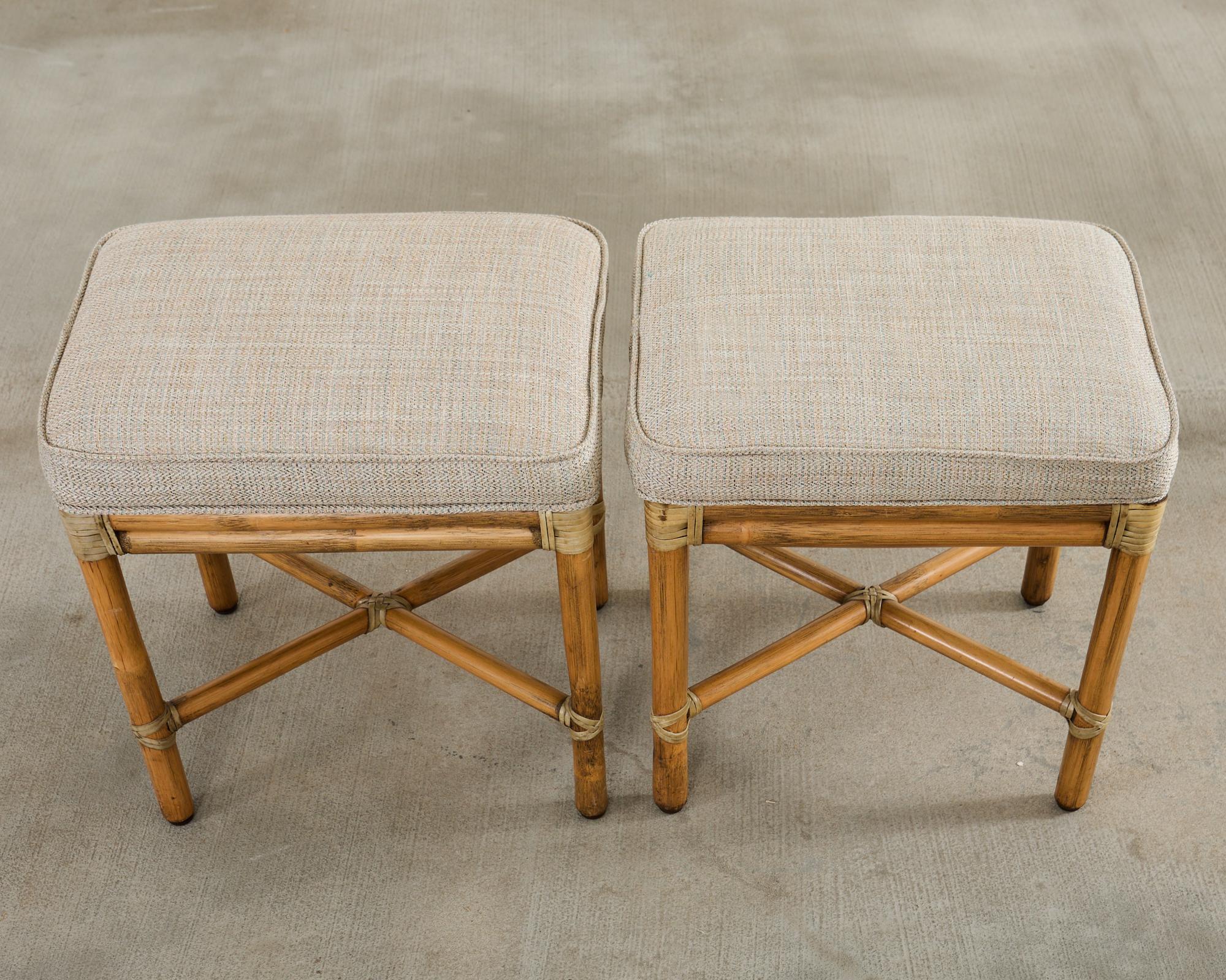 Pair of McGuire Organic Modern Rattan Armchairs and Ottomans For Sale 13