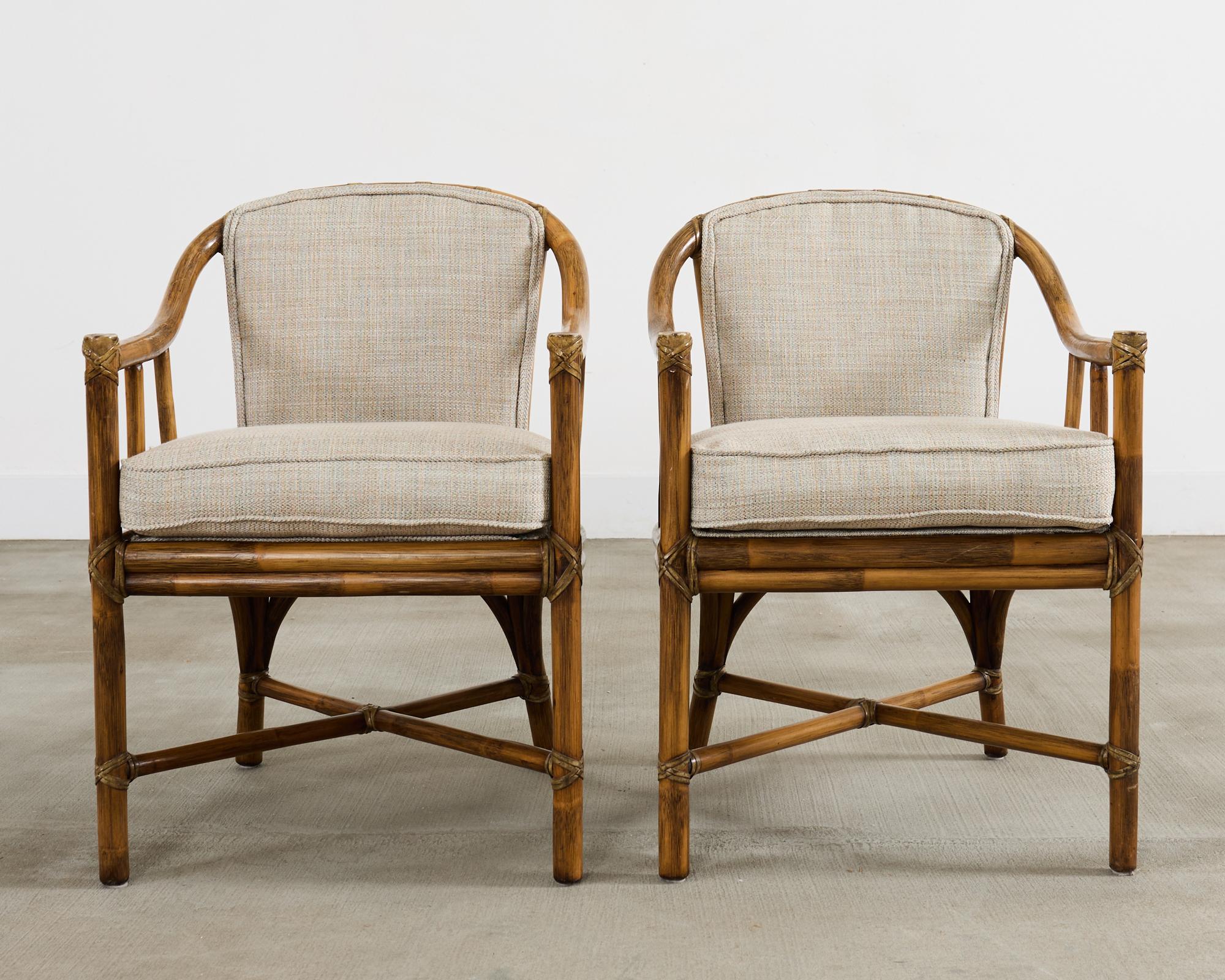 American Pair of McGuire Organic Modern Rattan Armchairs and Ottomans For Sale