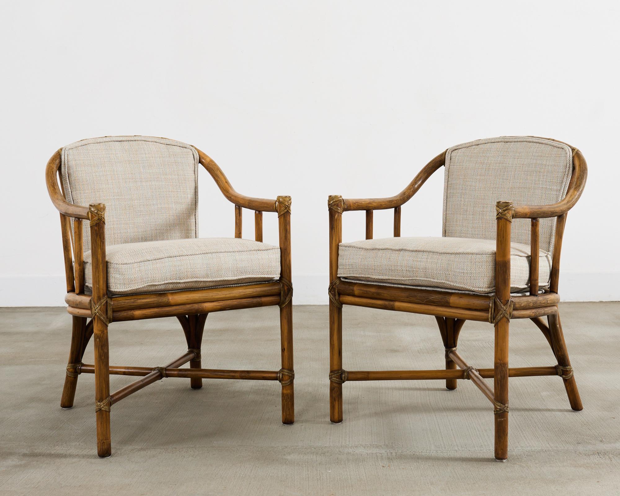 Hand-Crafted Pair of McGuire Organic Modern Rattan Armchairs and Ottomans For Sale