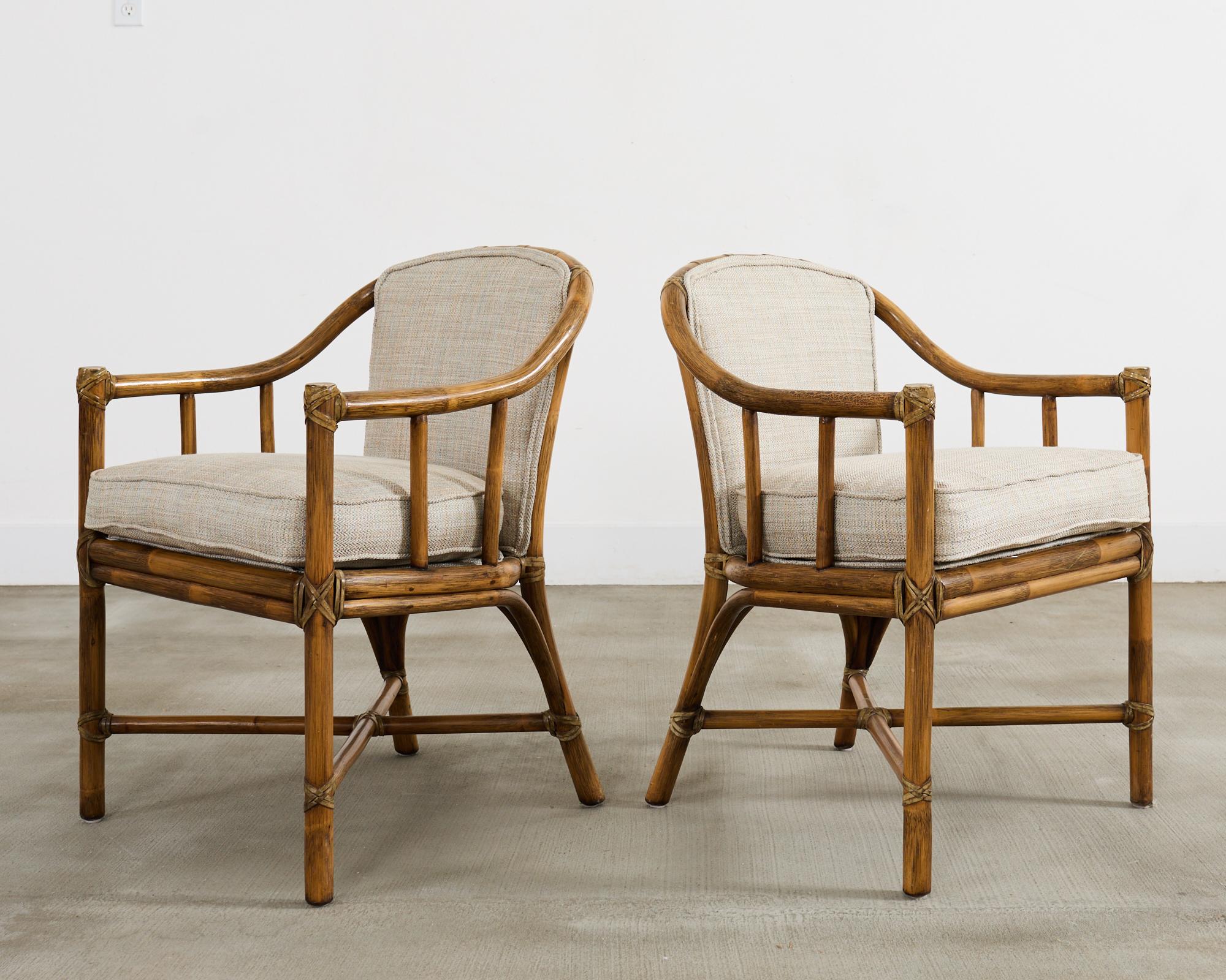 20th Century Pair of McGuire Organic Modern Rattan Armchairs and Ottomans For Sale
