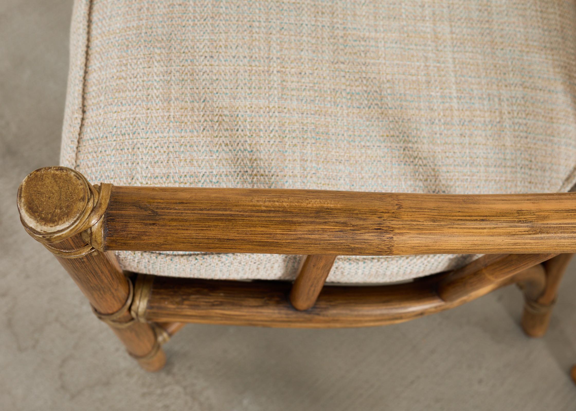 Pair of McGuire Organic Modern Rattan Armchairs and Ottomans For Sale 1