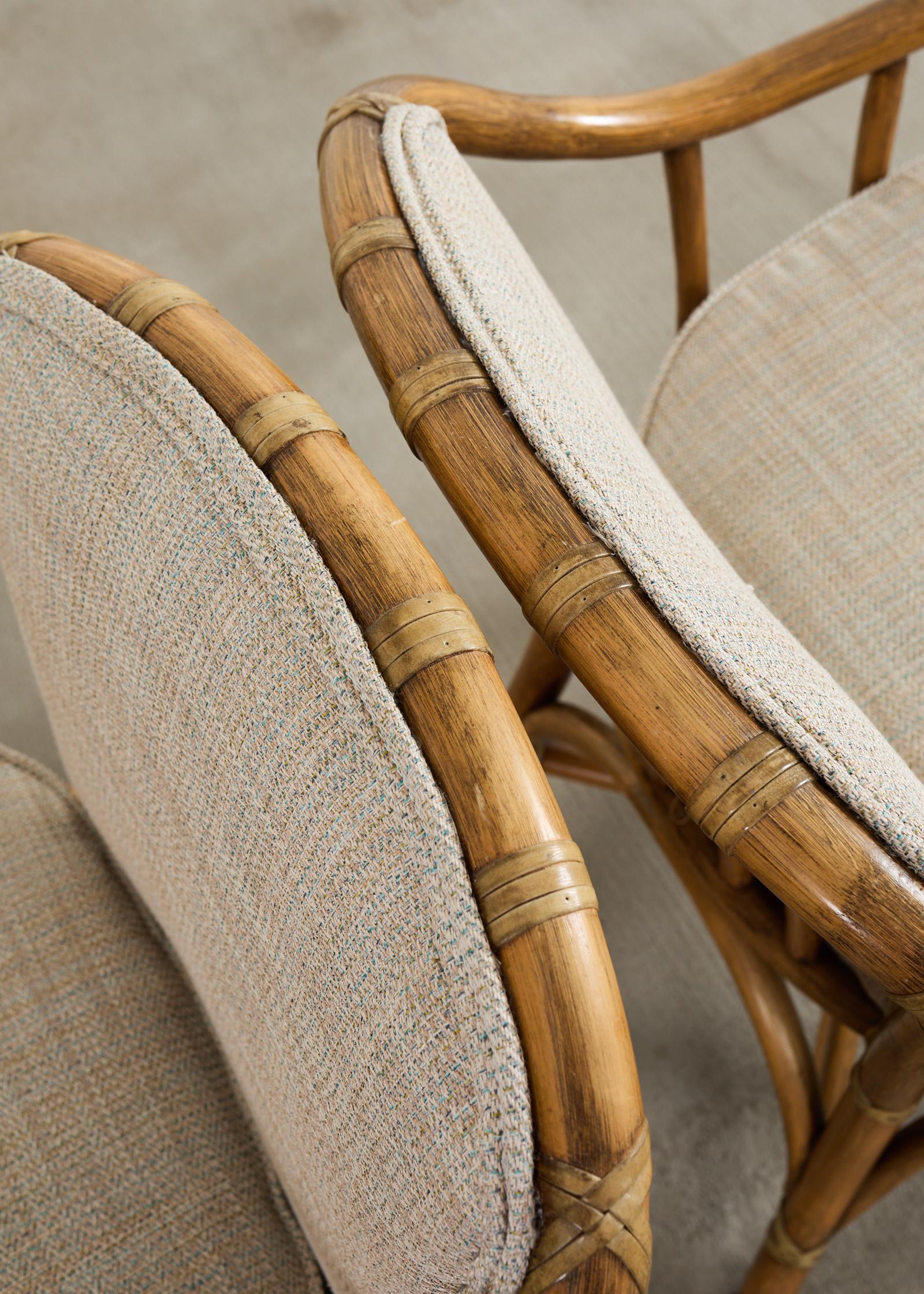 Pair of McGuire Organic Modern Rattan Armchairs and Ottomans For Sale 2
