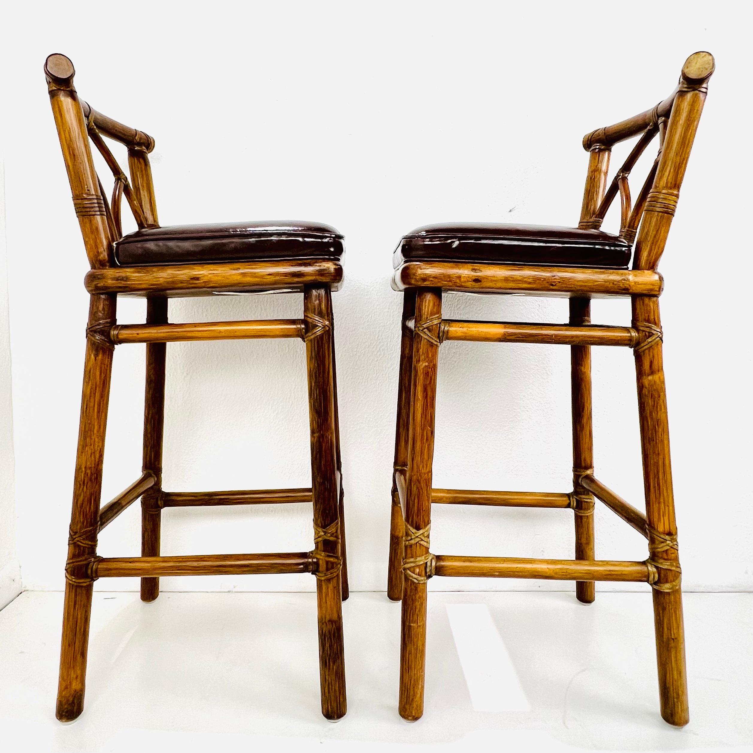 Pair of McGuire Organic Modern Rattan Bar Stools 9