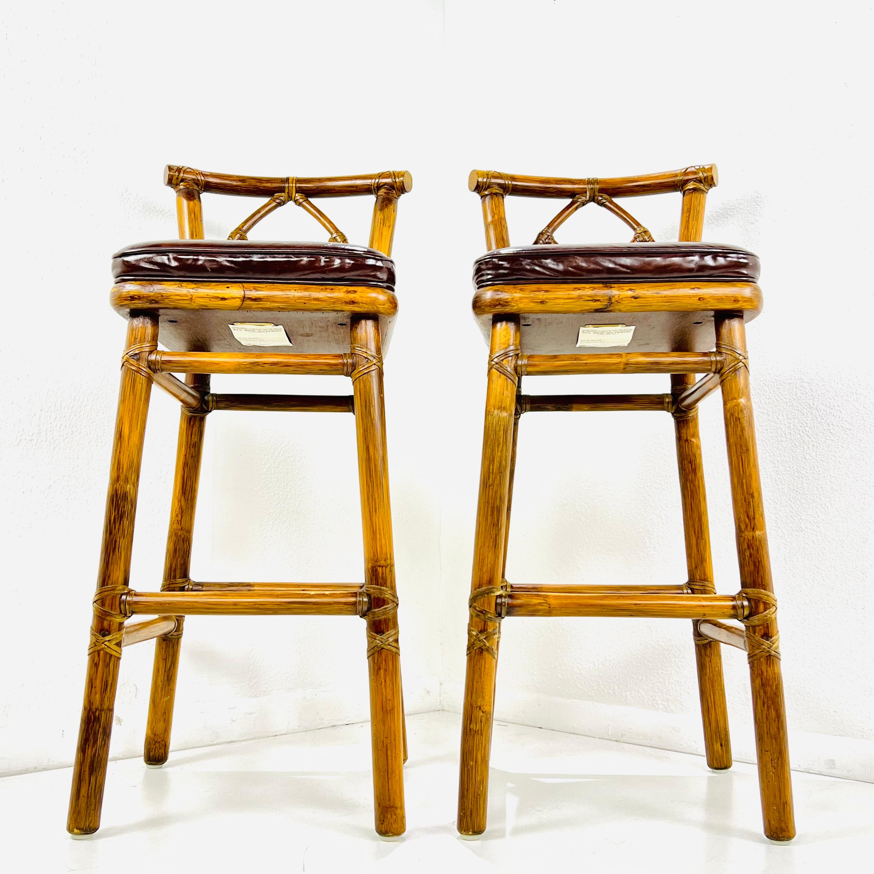 Pair of McGuire Organic Modern Rattan Bar Stools In Good Condition In Dallas, TX