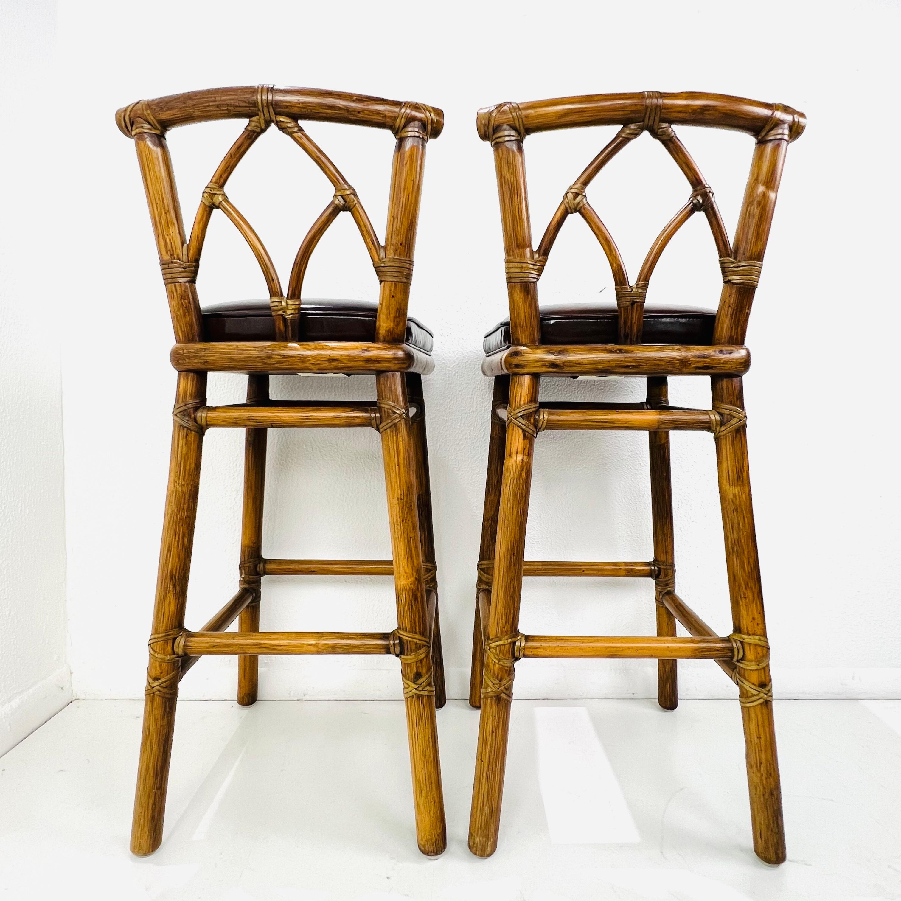 20th Century Pair of McGuire Organic Modern Rattan Bar Stools