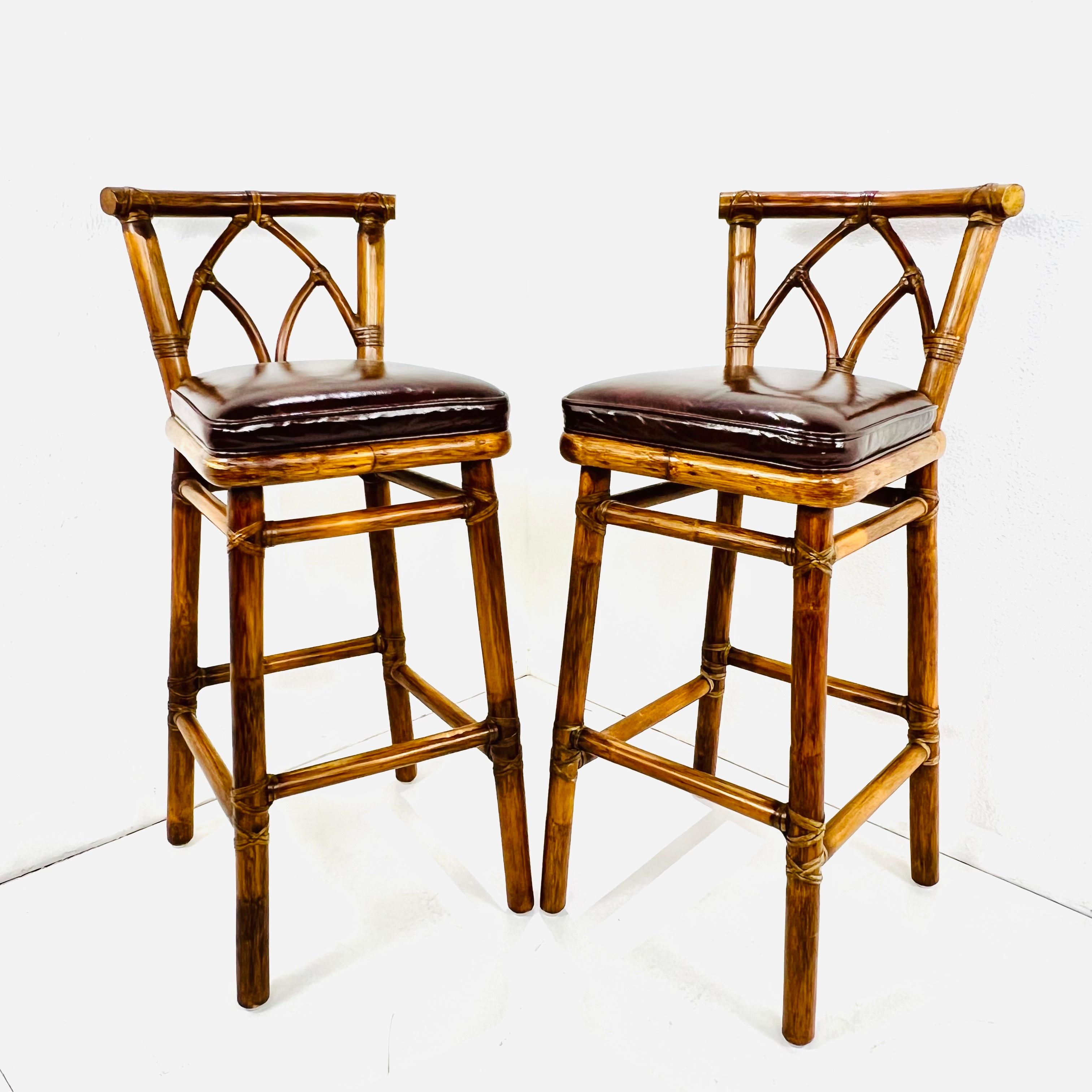 Pair of McGuire Organic Modern Rattan Bar Stools 1