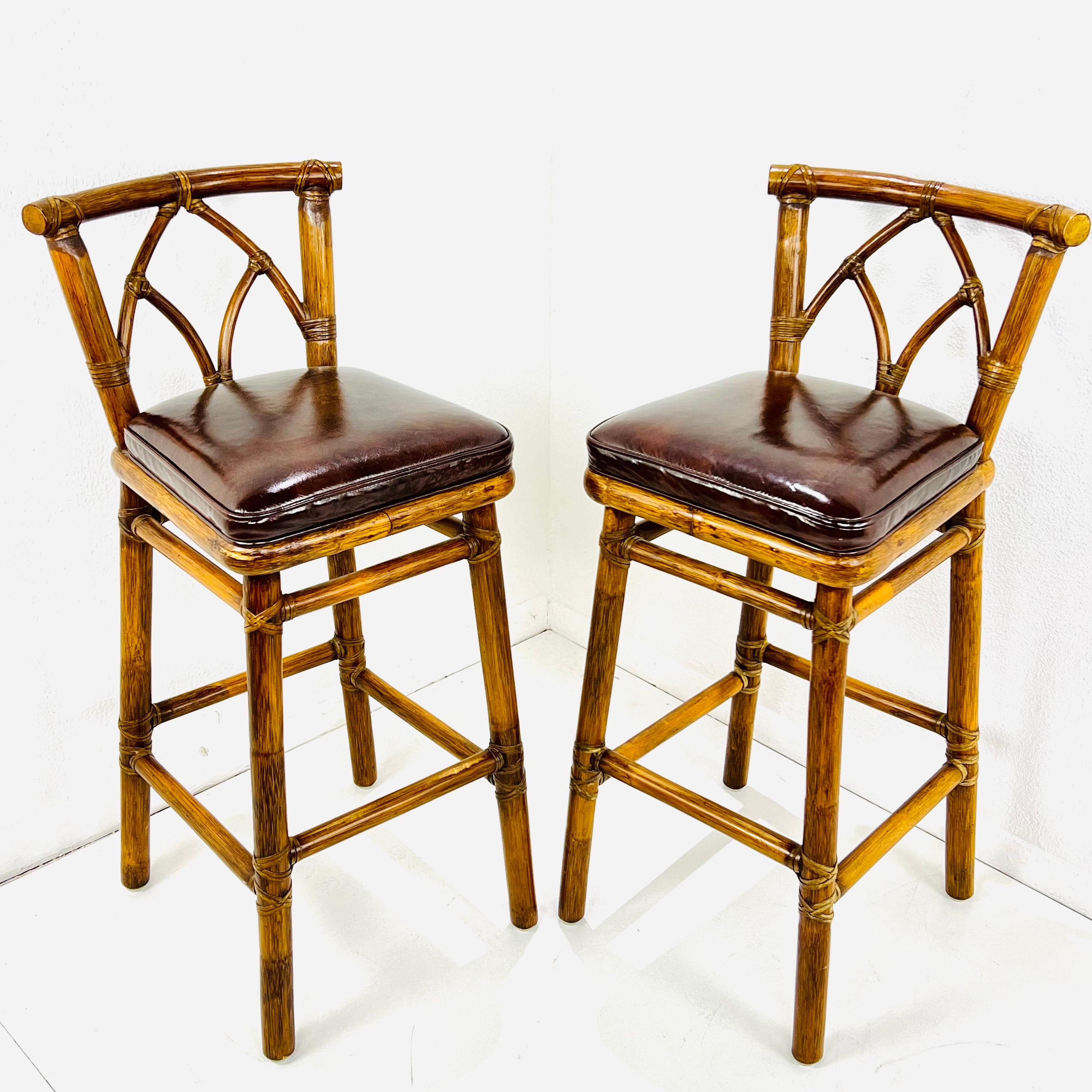 Pair of McGuire Organic Modern Rattan Bar Stools 2