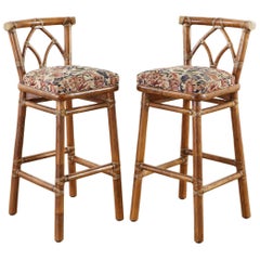 Pair of McGuire Organic Modern Rattan Bar Stools